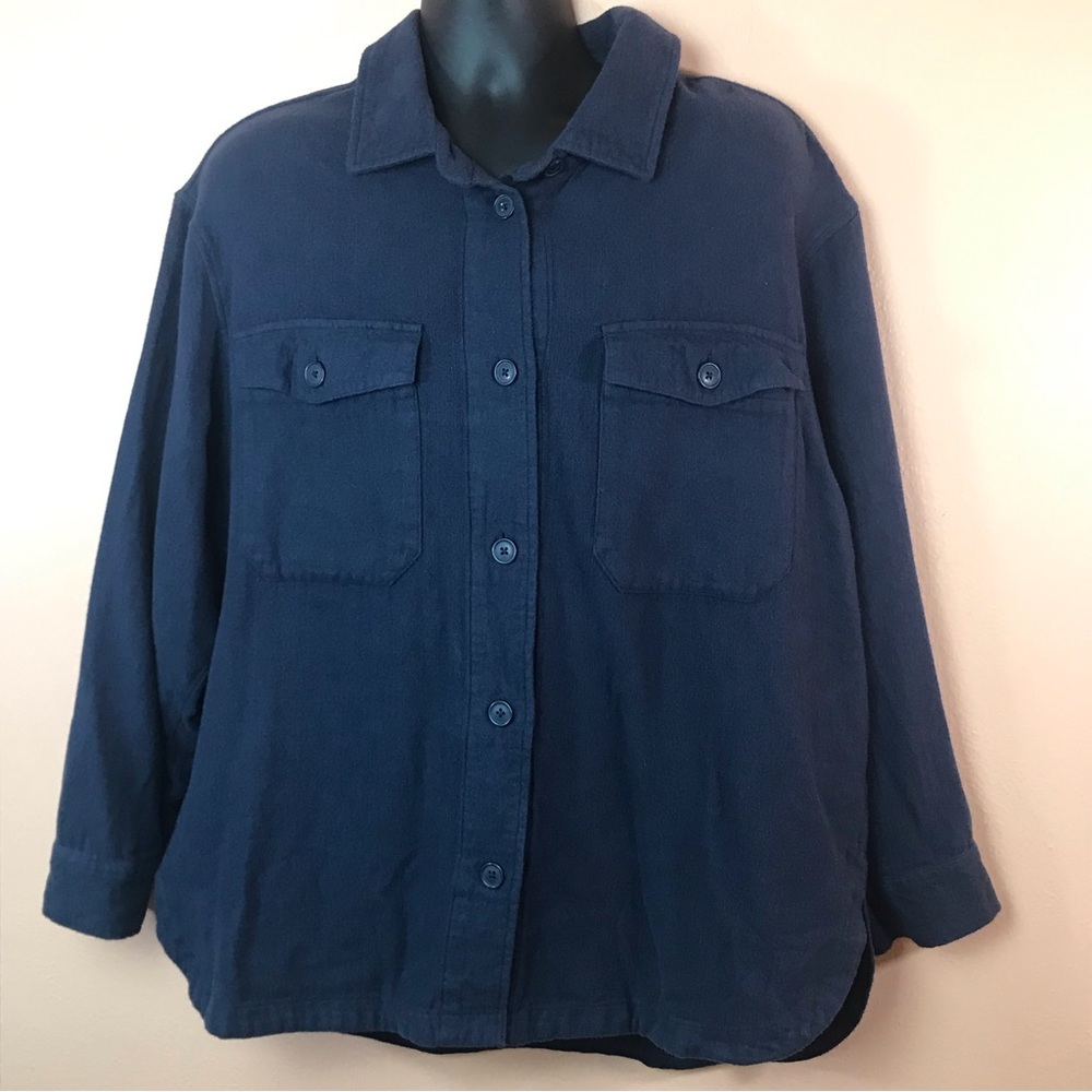 American Eagle Solid Blue Long Sleeve Button Down Flannel Shirt Men XL